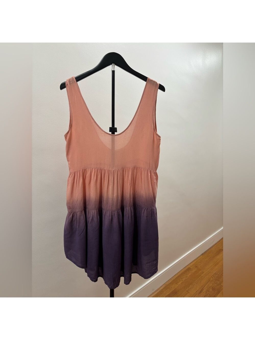 510. Sleeveless Ombre Peach to Purple Tiered Women's Mini Dress